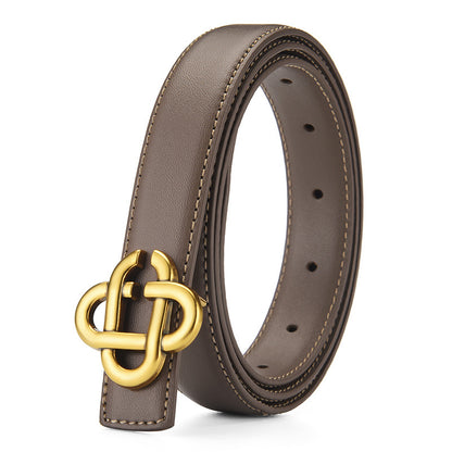 Women's Bronze Buckle Cowhide Thin Wide Simple Belts