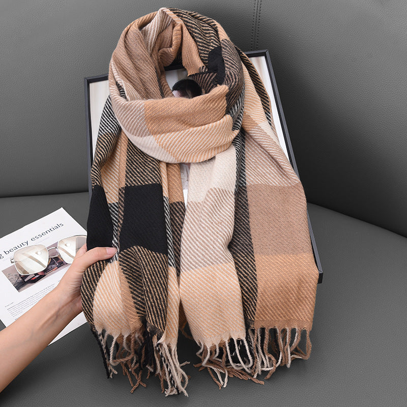 Women's Style Artificial Cashmere Classic Plaid Casual Tassel Scarfs