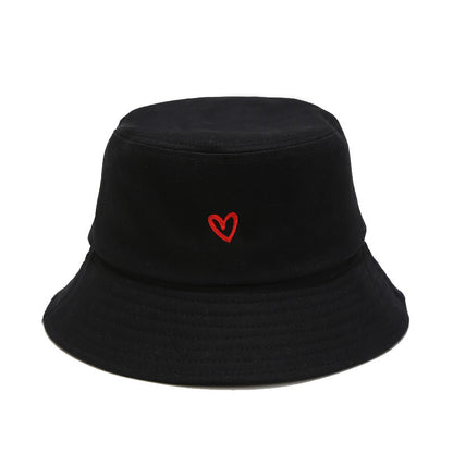 Women's Love Embroidered Cotton Bucket Hat Trendy Outdoor Hats & Caps