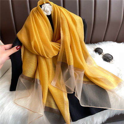 Women's Silk Long Gold Sequined Fur Sun Protection Scarfs