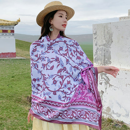 Women's Sunscreen Shawl Yunnan Grassland Travel Wear Silk Seaside Scarfs