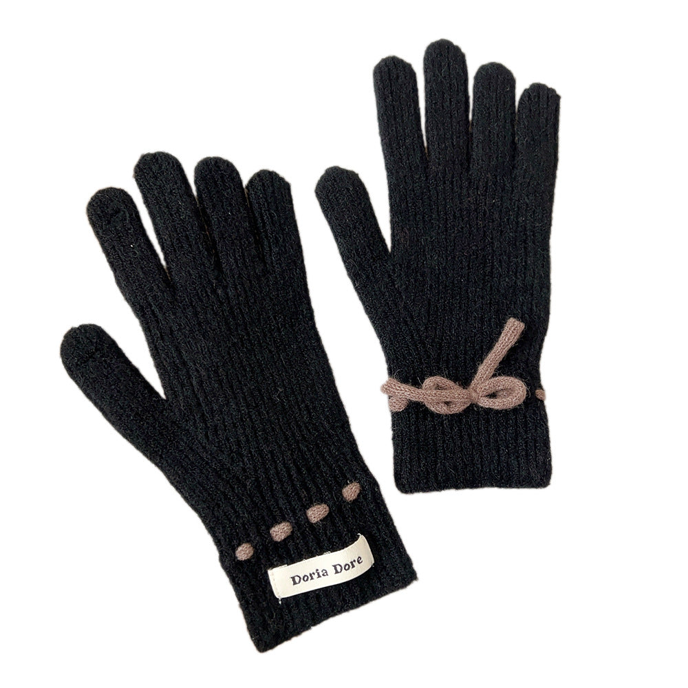 Women's Color Cute Winter Knitted Korean Warm With Hole Gloves