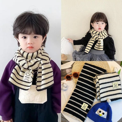 Children's Striped Knitted Small Primary Secondary School Smiley Scarfs