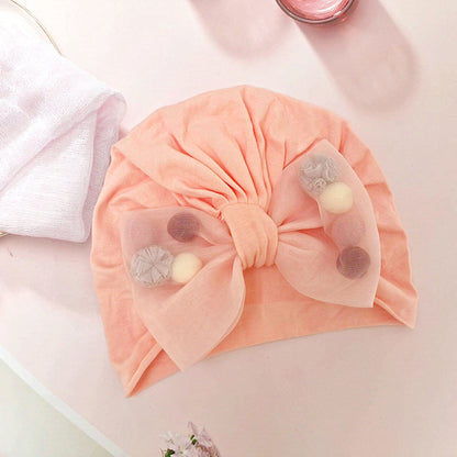 Care Fontanel Hat Fur Ball Bow Sleeve Thin Kids' Headwear