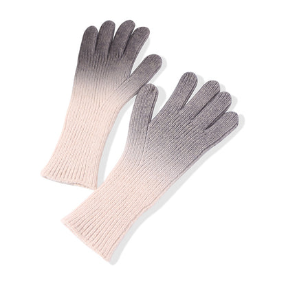 Women's Winter Open Finger Touch Screen Gradient Knitting Gloves