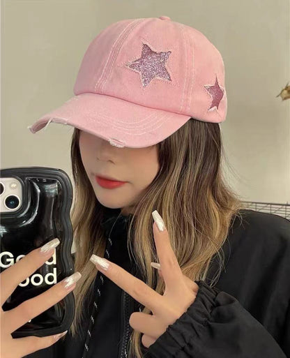 Women's Retro Tattered Jeans Baseball Korean Big Hats & Caps