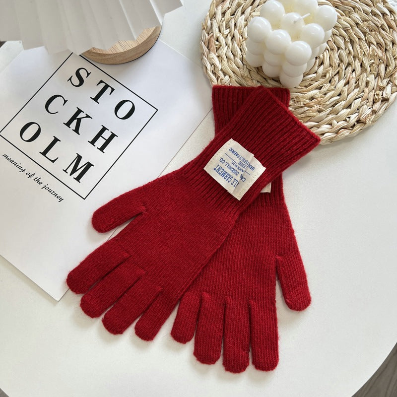 Keep Warm Five-finger Solid Color Knitted Gloves