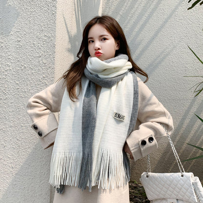 Winter Couple Patchwork Female Korean Style Scarfs