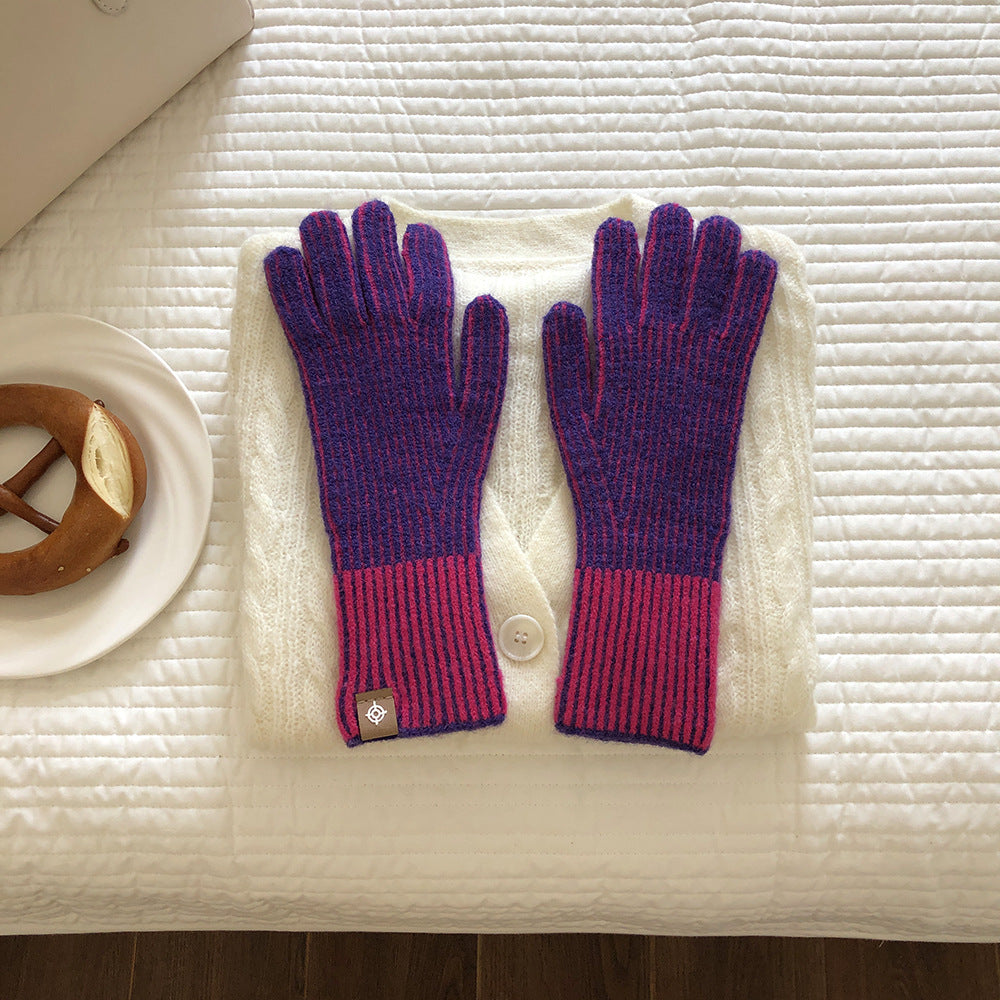 Women's & Men's Two-color Winter Warm Contrast Color Knitted Touch Screen Gloves