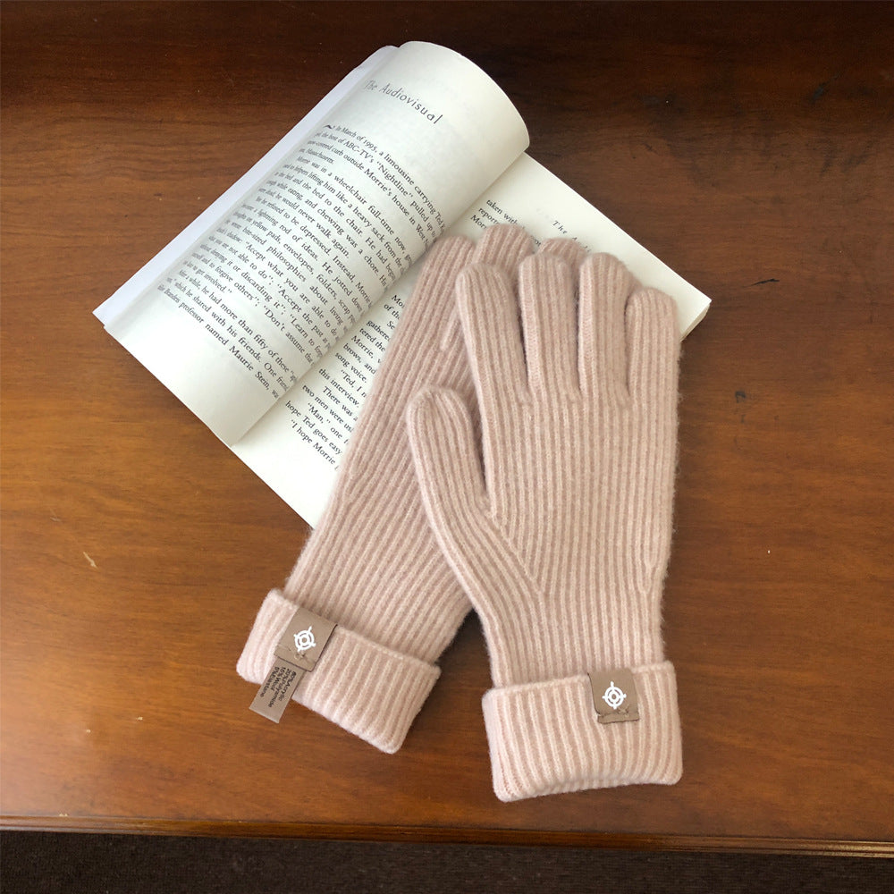 Women's Solid Color Wool Surrogate Shopping Knitting Gloves