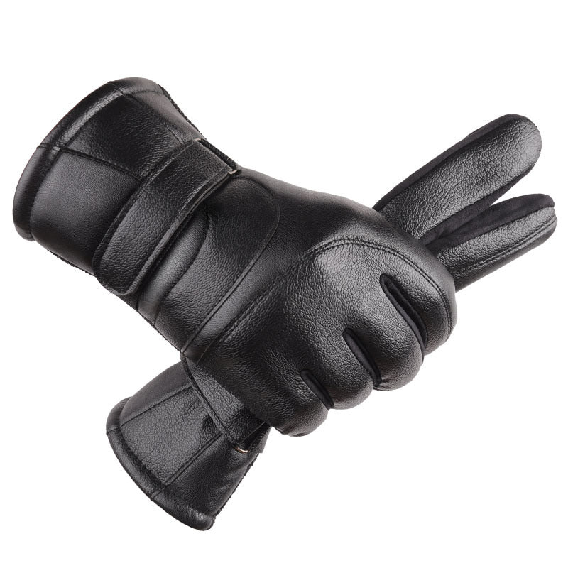 Women's & Men's Leather Motorcycle Warm Veet Padded Thickened Gloves