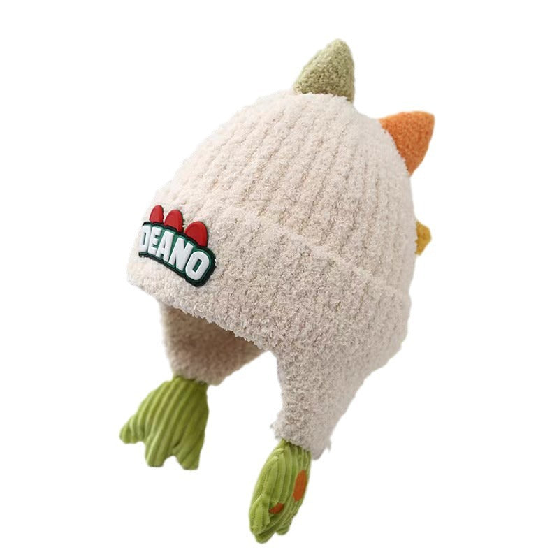 Children's Cartoon Dinosaur Plush Bonnet Thick Windproof Kids' Headwear