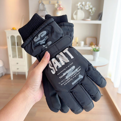 Layer Fleece-lined Thickened Letter Printing Riding Wind Gloves