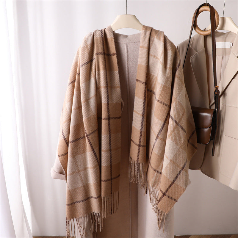 Women's Plaid Winter Shawl Warm Long Tassel Scarfs