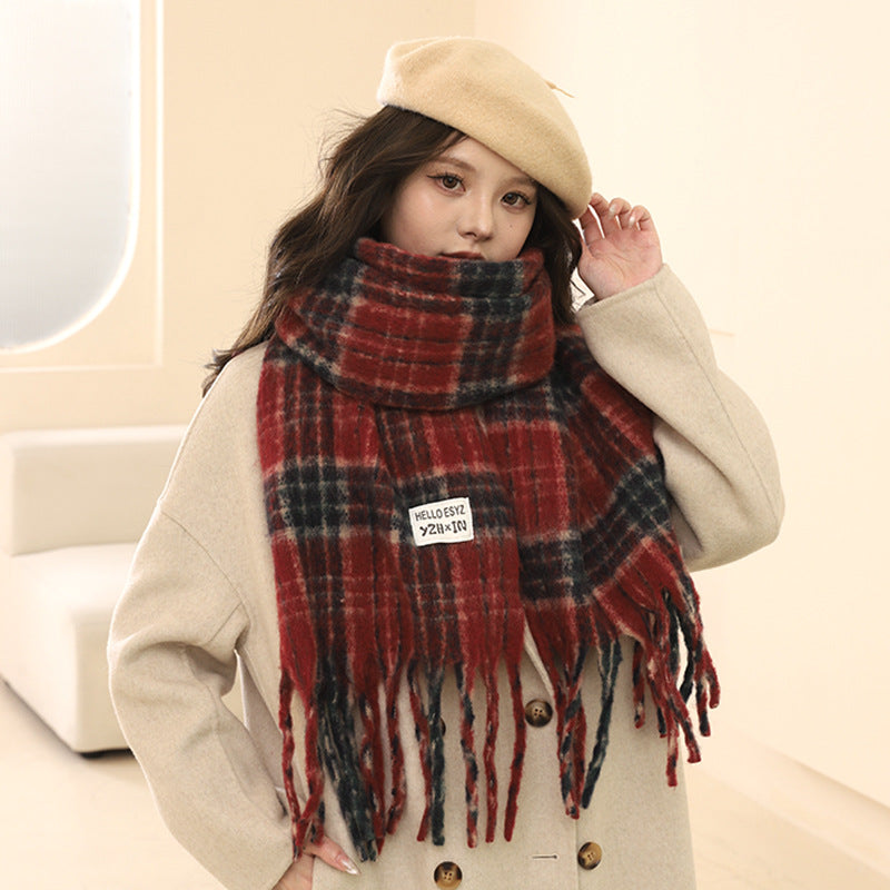 Women's Fur Plaid Korean Style Couple Shawl Scarfs