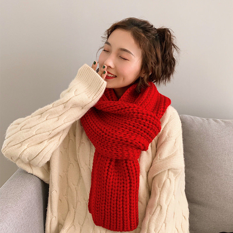 Women's & Men's Knitted Wool Solid Color Young Lady Thick Scarfs