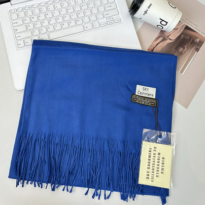 Women's Korean Solid Color Warm Long Tassel Scarfs