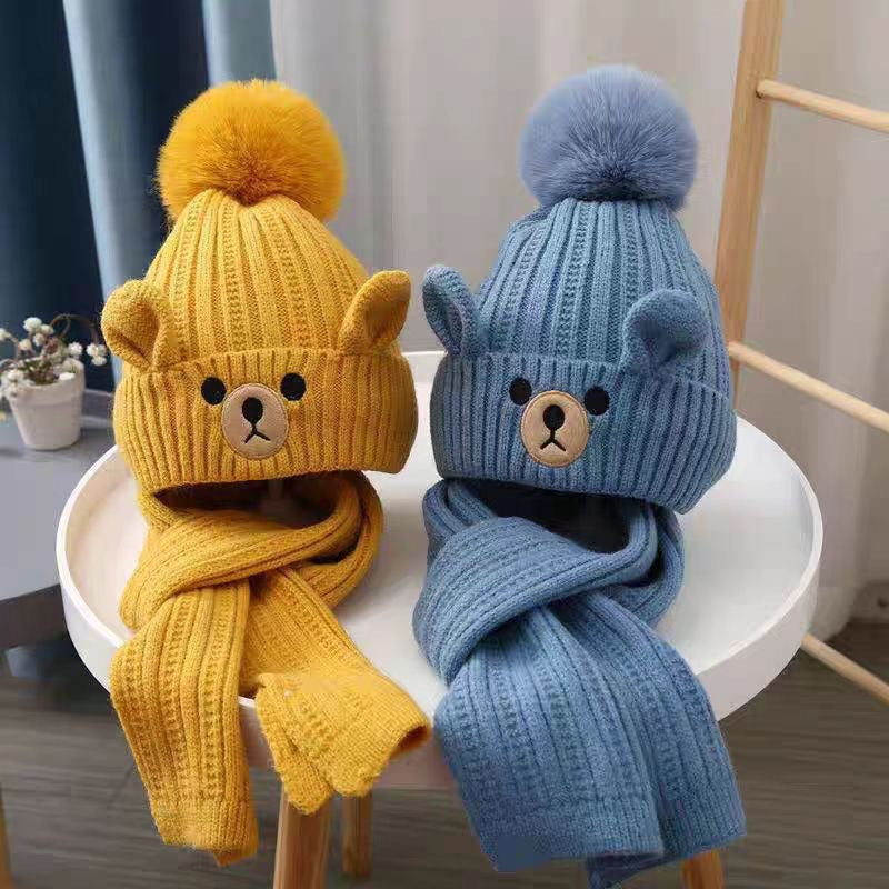 Children's Hat Suit Two-piece Set Boys Knitted Kids' Headwear