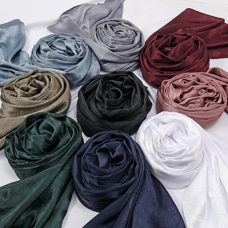 Women's Malaysian Satin Silky Shawl Pleated Solid Scarfs