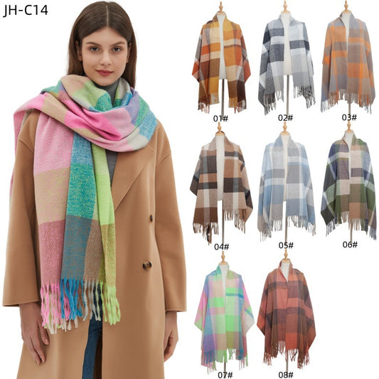 Plaid Thickened Fringe Bib Rainbow Shawl Scarfs