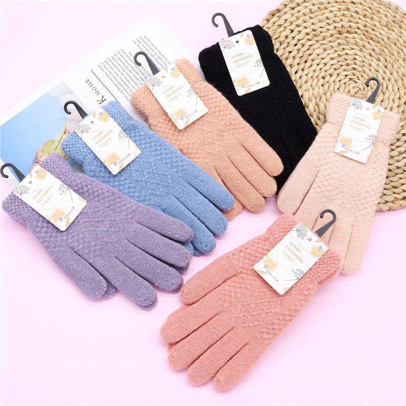 Korean Style Winter Cute Open Finger Wool Gloves