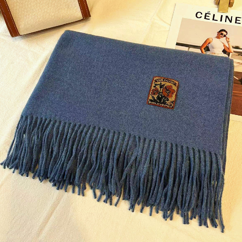 Women's Solid Color Winter Thickened High-grade Wool Scarfs