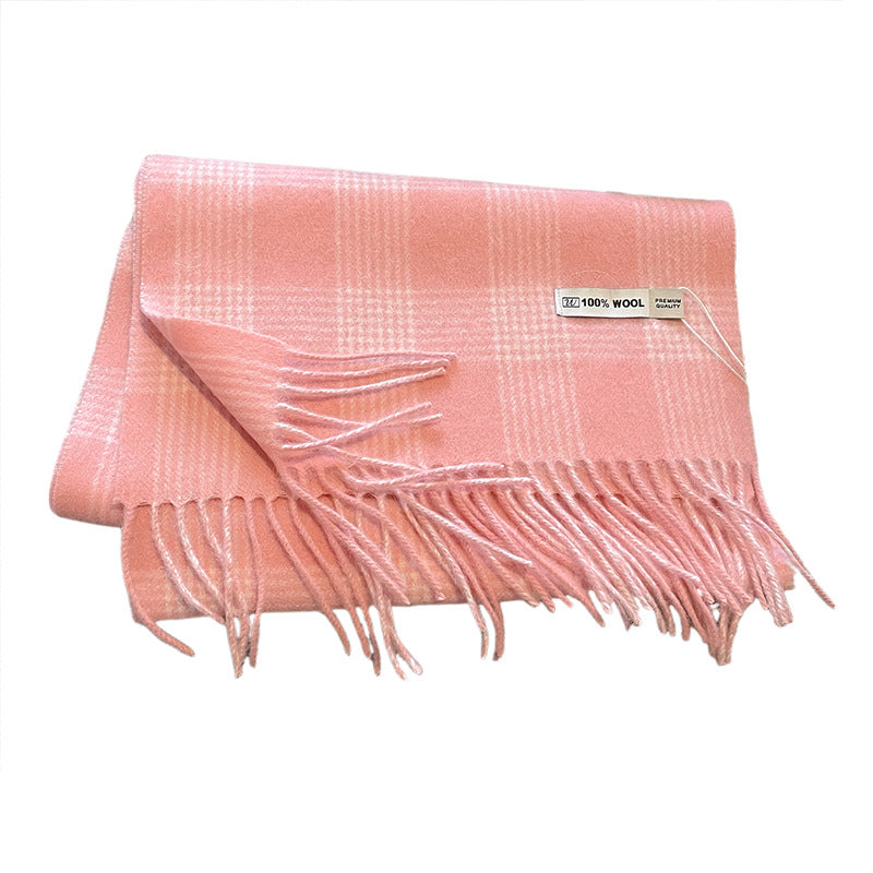 Cream Sweet Winter Korean Style Plaid Scarfs