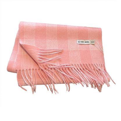 Cream Sweet Winter Korean Style Plaid Scarfs