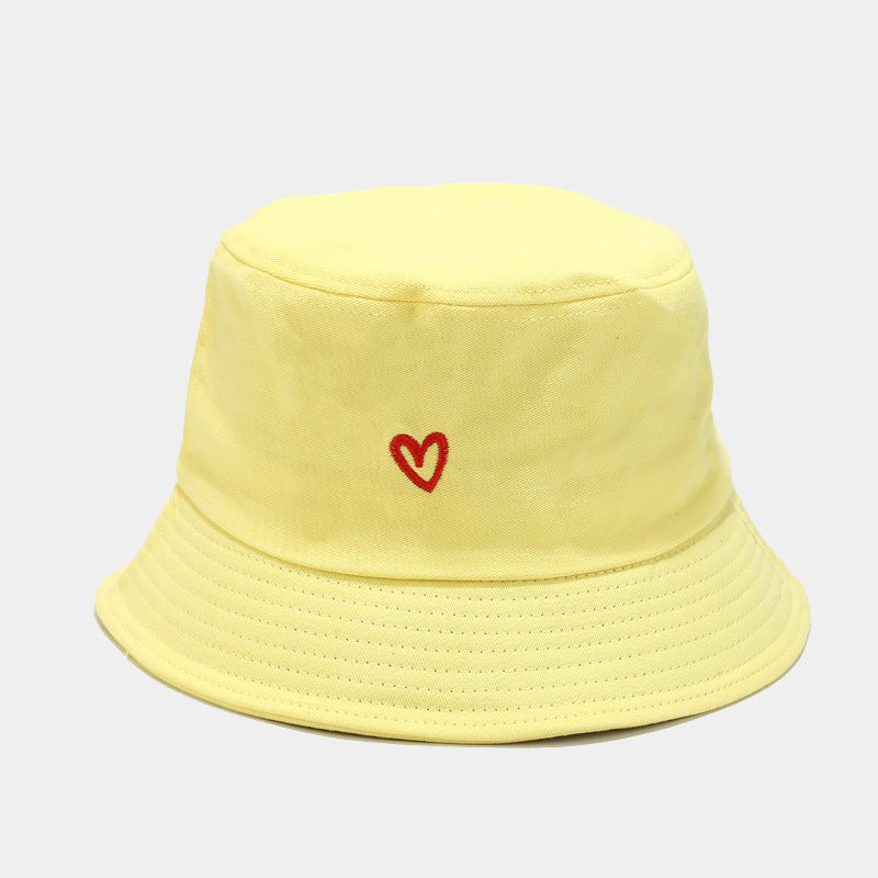 Women's Love Embroidered Cotton Bucket Hat Trendy Outdoor Hats & Caps