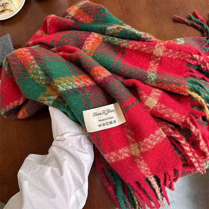 Women's Red Winter Plaid Korean Style Versatile Scarfs