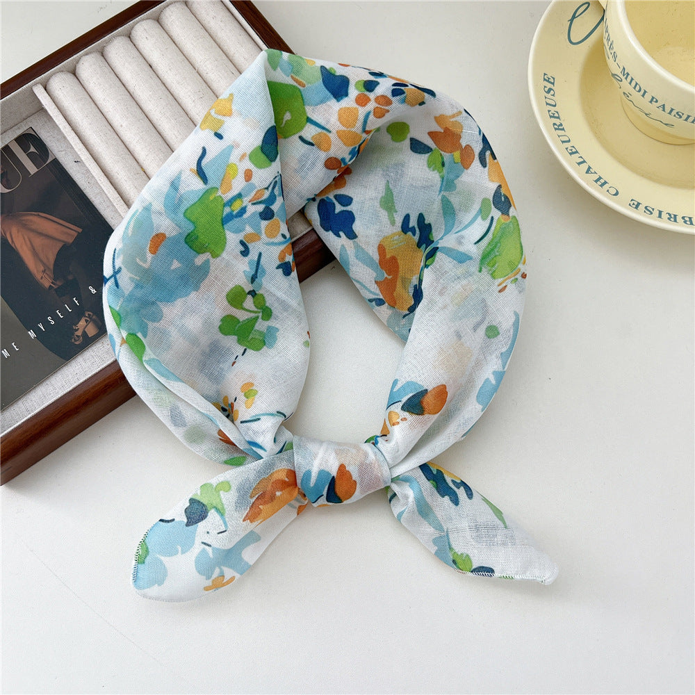 Women's Band Cotton Linen Small Square Towel Scarfs