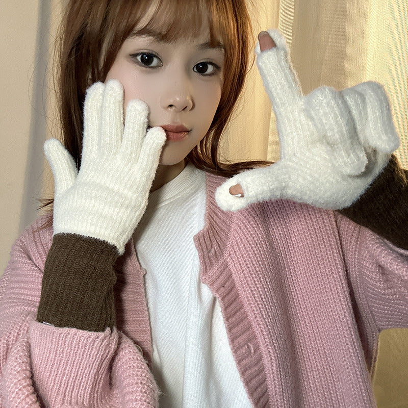 Cloud Cream Candy Color Contrast Patchwork Gloves