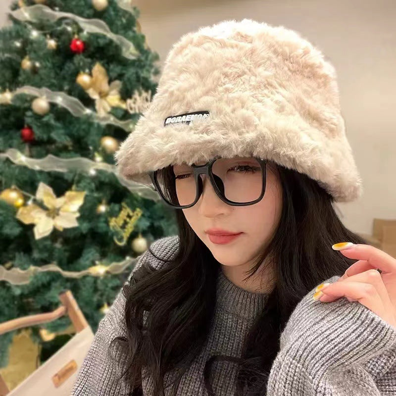 Women's Furry Bucket Hat Fleece-lined Warm Korean Hats & Caps