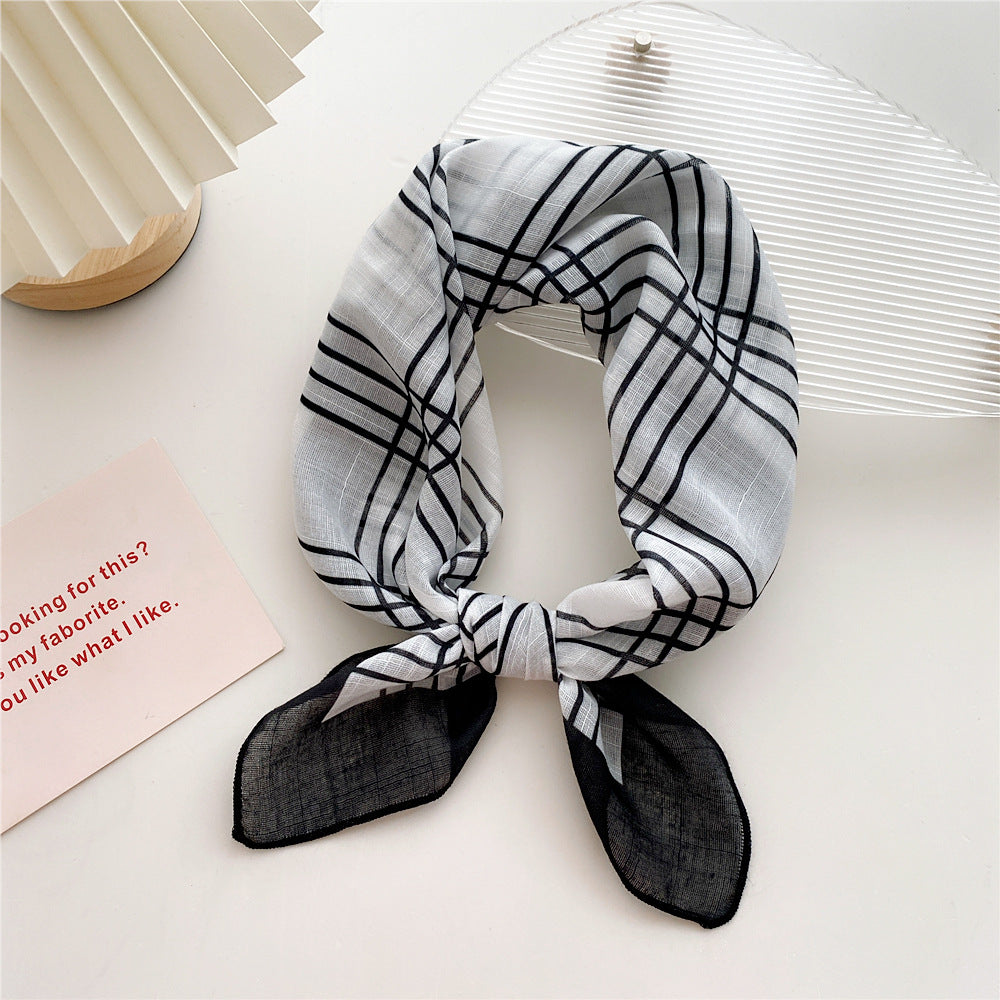 Women's Cotton Linen Small Square Towel Autumn Summer Bandana Headband Scarfs