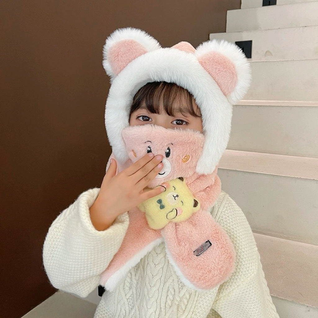 Children's Cartoon Plush Fleece Lined Padded Warm Keeping Cute Bear Kids' Headwear