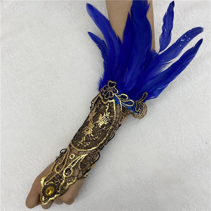 Halloween Feather Gothic Style Hollow Gold Gloves