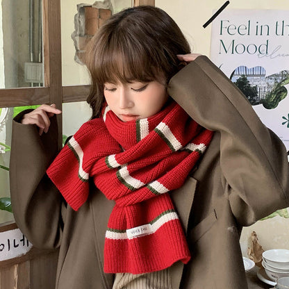 Style Contrast Color Striped Wool Female Scarfs