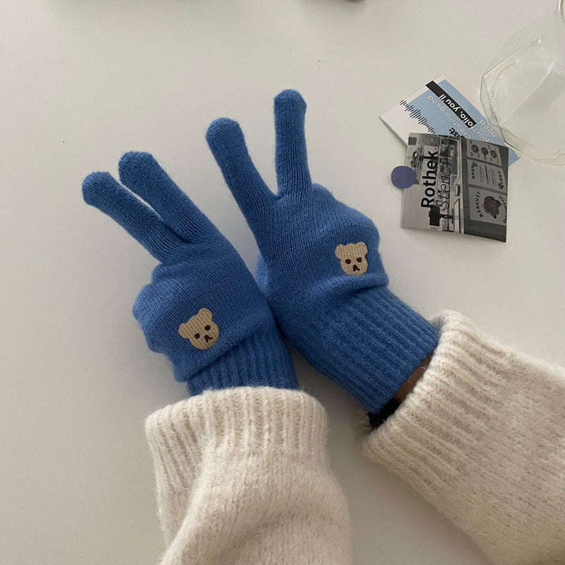 Cute Bear Five Finger Knitted Touch Screen Keep Gloves