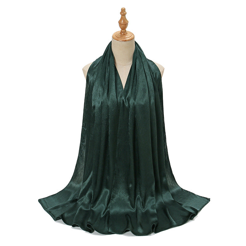 Women's Malaysian Satin Silky Shawl Pleated Solid Scarfs