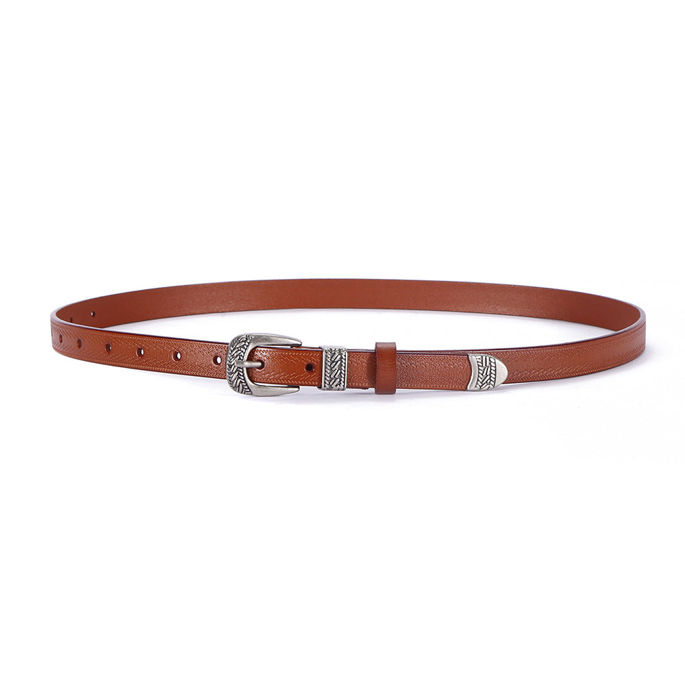 Women's Pattern Design Thin Simple Sier Buckle Belts