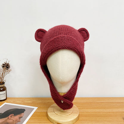 Women's Knitted Woolen Face Slimming Solid Color Hats & Caps