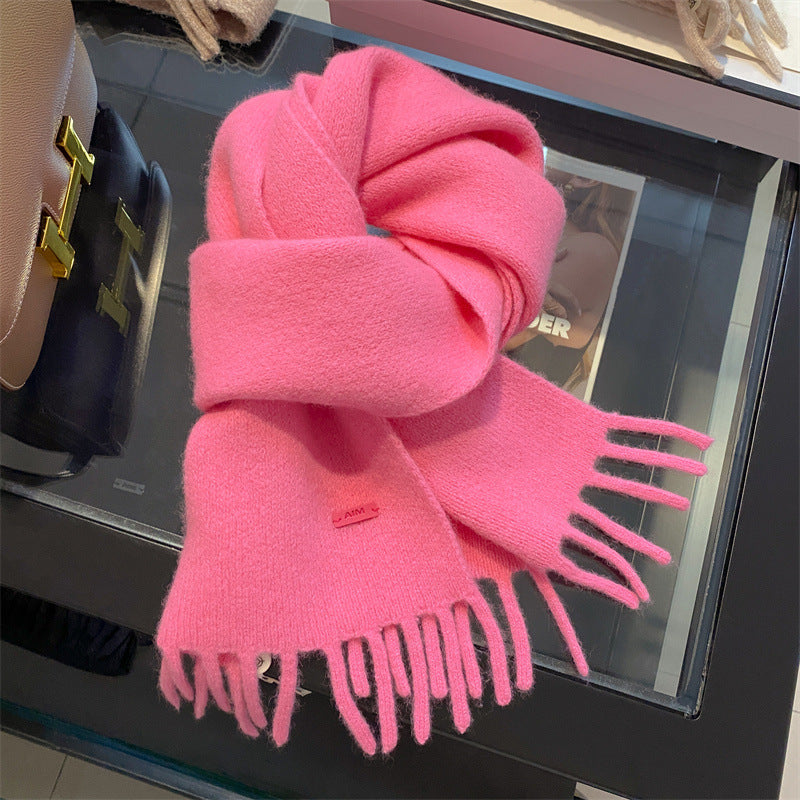 Pure Wool Female Winter High Sense Tassel Warm Scarfs