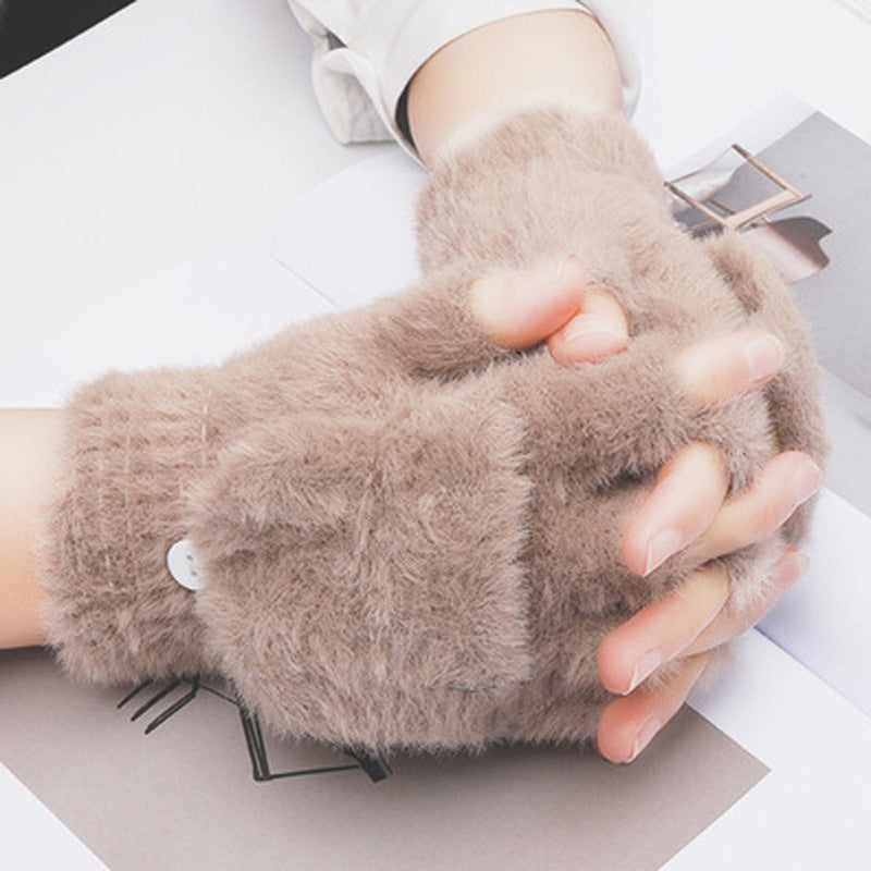 Warm Plush Finger Exposed Flip Outdoor Thickened Gloves