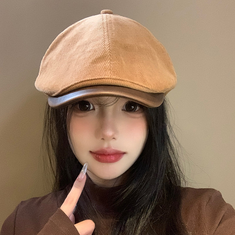 Women's Retro Corduroy Advance Beret Small Peak Hats & Caps