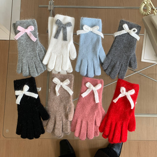 Knitted Bow Female Riding Thick Warm Gloves