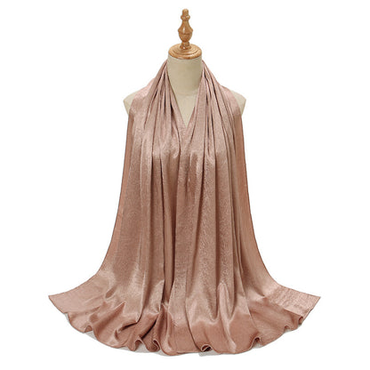 Women's Malaysian Satin Silky Shawl Pleated Solid Scarfs