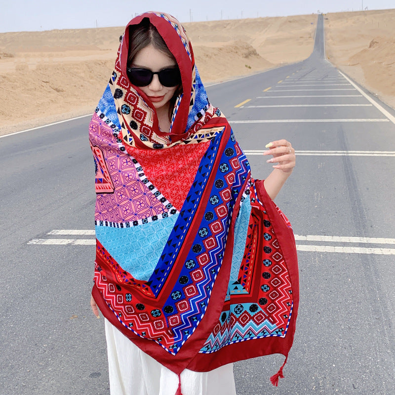 Women's Sunscreen Shawl Yunnan Grassland Travel Wear Silk Seaside Scarfs