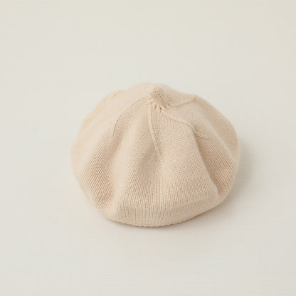 Children's Cream Color Solid Knitted Hat Beret Soft Kids' Headwear