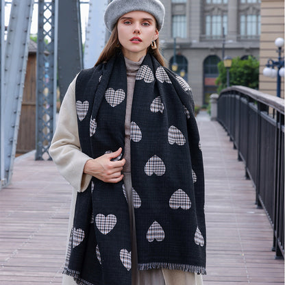 Women's High-grade Heart Printing Mid-length Warm Winter Scarfs