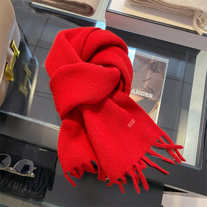 Pure Wool Female Winter High Sense Tassel Warm Scarfs